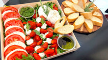 Load image into Gallery viewer, burrata salad, caprese salad, pesto spread mozzarella pearls, overwood