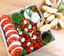 Load image into Gallery viewer, burrata salad, caprese salad, pesto spread mozzarella pearls, overwood