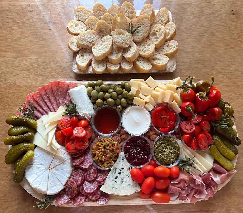 bruschetta, bruschetta platter, spreads, bruschetta board, basil pesto, olive tapenade, cheese platter, charcuterie platter