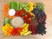 Load image into Gallery viewer, vegetables, fruits, hummus, vegetarian platter, fruit platter