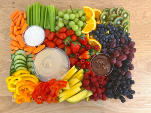 vegetables, fruits, hummus, vegetarian platter, fruit platter