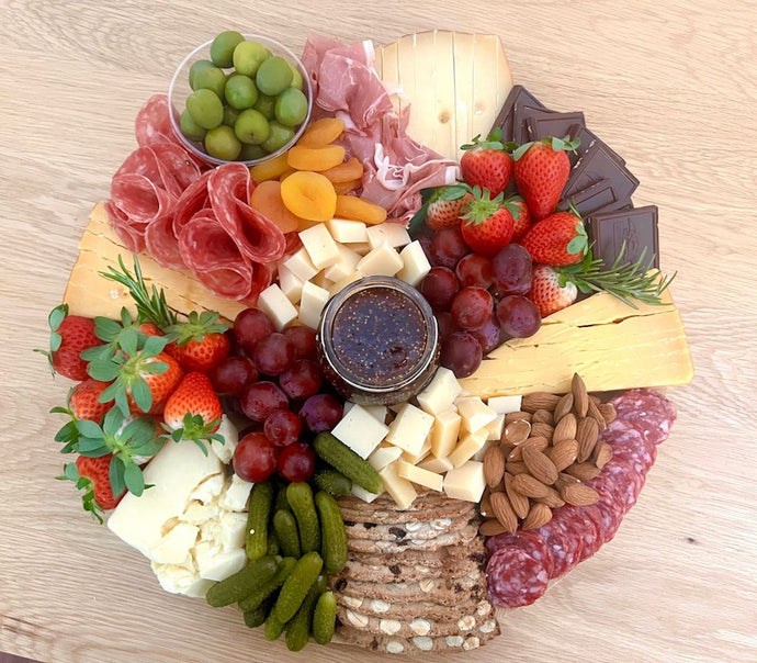 flagship cheddar, gouda, prima donna, Divine board cheese platter with honey for events, parties