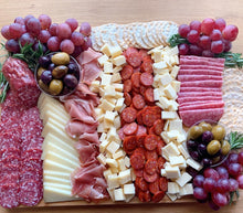 Load image into Gallery viewer, cheese platter, cheese, charcuterie board, meat platter, olives, salami, saucisson sec, manchego, party platters